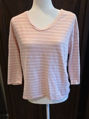 Talbots Pale Pink Striped Long Sleeve Tee